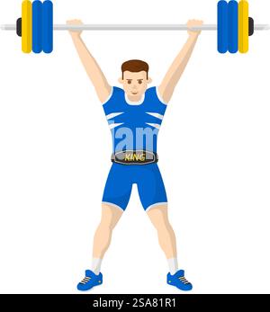 Gewichtheber männlicher Charakter, isolierte männliche Persönlichkeit mit Langhantel und schweren Gewichten Training und Training. Training und Muskelaufbau im Fitnessstudio, Wettkampf um Guy. Vektor in abgewickelten Formaten. Bodybuilder, Gewichtheben männlicher Charaktervektor Stock Vektor