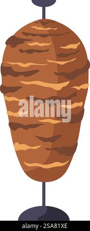 Schawarma kochen, mit Hähnchenfleisch auf dem Grill. Kochen und Zubereiten von Fast Food, Essen zum Mitnehmen für Touristen. Klassische türkische Gerichte und Küche asiatischer Länder. Vektor in abgewickelter Form. Hühnerfleisch auf Grill für Shawarma-Kochvektor Stock Vektor