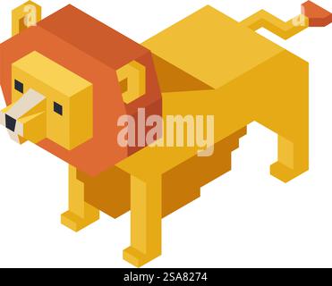 Afrikanische Löwenfigur oder Holzmodell in minimalistischer Form und geometrischem Design. Isoliertes Tierspielzeug oder Spielzeug für Kinder, Spiel- und Spielteile für Kinder. Vektor in abgewickelter Darstellung. Tierfigur, Holzmodell eines afrikanischen Löwen Stock Vektor