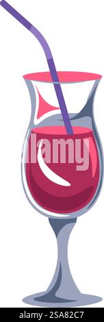 Alkoholisches Getränk mit tropischen oder exotischen Zutaten. Isoliertes süßes und leckeres Getränk für Unterhaltung und Freizeit. Urlaub und Erholung, hohes Glas mit Strohhalm und Aroma. Vektor in abgewickelter Form. Cocktail mit Strohhalm, exotisches alkoholisches Getränk Stock Vektor