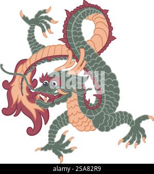 Handgezeichneter isolierter abstrakter Drache. Sternzeichen des Neujahrs 2024. Japanischer oder chinesischer orientalischer Stil. Chinesischer Neujahrsflieger Drache Stock Vektor