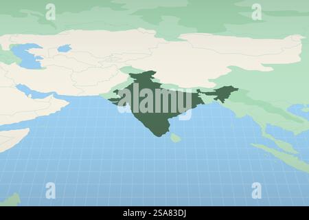Indien auf einer detaillierten Karte hervorgehoben, geografische Lage Indiens. Vektorzuordnung. Stock Vektor