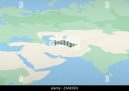 Turkmenistan auf einer detaillierten Karte hervorgehoben, geografische Lage Turkmenistans. Vektorzuordnung. Stock Vektor