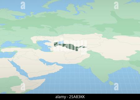 Usbekistan auf einer detaillierten Karte hervorgehoben, geografische Lage Usbekistans. Vektorzuordnung. Stock Vektor