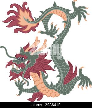Handgezeichneter isolierter abstrakter Drache. Sternzeichen des Neujahrs 2024. Japanischer oder chinesischer orientalischer Stil. Chinesischer Neujahrsflieger Drache Stock Vektor