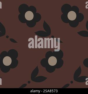 Blüten, Pflanzen und Wildblumen. Minimalistisches Laub und Blütenblätter, ornamentales Motiv. Sommerpflanzen und Wildblumen. Nahtloses Muster, Hintergrundbild oder Hintergrund. Vektor in abgewickelter Form. Blühende Blumen, nahtloser Paisley-Mustervektor Stock Vektor