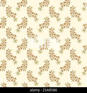 Blüten, blühende Blätter und Blütenblätter von Pflanzen. Moderne Ornamente, botanische Motive für Papier oder Textil. Nahtloser Druck von Mustern, Hintergrundbildern oder Hintergrundbildern. Vektor in abgewickelter Form. Einfache florale Komposition mit Blättern und Flora Stock Vektor