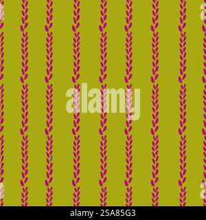 Blumenreihen, Komposition mit Blättern und Blütenblättern der Flora. Vintage- oder Retro-Design mit Linien oder Streifen von Zweigen. Nahtloses Muster, Hintergrundbild oder Hintergrund. Vektor in abgewickelter Form. Blumenblätter Zusammensetzung, Reihen von Flora Design Stock Vektor