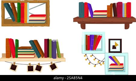 Nahtloses Muster von Bücherregalen, Vektorillustration für Design-Hintergründe. Nahtloser Vektor für Bücherregal-Bibliotheksmuster Stock Vektor