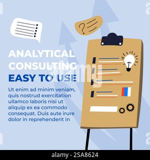 Bereitstellung von Expertentipps und Einblicken auf Basis von Datenanalysen. Analytische Beratung einfach zu verwendendes Werbebanner. Unterstützung von Unternehmen bei Entscheidungen und der Lösung komplexer Probleme. Vektor in abgewickelter Form. Analytische Beratung benutzerfreundliche Werbebanner Stock Vektor