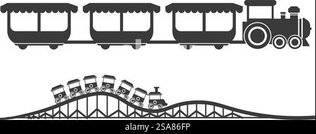Stilisierte Vintage Zug- und Brückenvektorillustration, isoliert auf weiß. Vintage Train Silhouette Vektorkunst Stock Vektor
