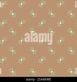 Einfache Retro-Blumenkomposition mit Pflanzen. Modernes Design mit blühendem und blühendem Design. Blühendes Ornament mit Röschen. Nahtloses Muster, Hintergrundbild oder Hintergrund. Vektor in abgewickelter Form. Einfache Blumen oder Röschen im Retro-Look, Muster Stock Vektor
