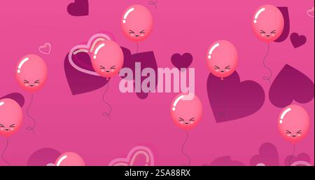 Bild von Hitze und Ballons, die auf rosafarbenem Hintergrund schweben Stockfoto