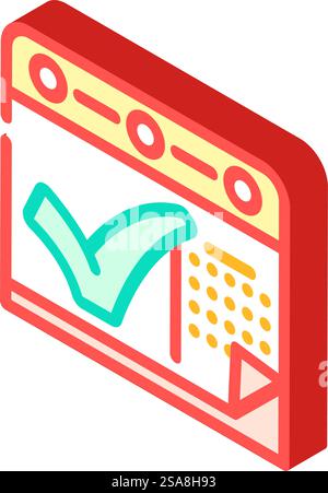 Kalender Häkchen isometrischer Symbolvektor. Kalenderkreuzzeichen. Isolierte Symboldarstellung. Kalender Häkchen isometrisches Symbol Vektorillustration Stock Vektor