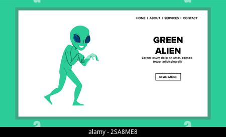 Der grüne Alien-Vektor des Universums. cosmos UFO, Wissenschafts-Technologie, Set futuristisches Universum grün Alien Web Flat Cartoon Illustration. Der grüne Alien-Vektor des Universums Stock Vektor