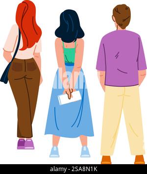 Zeilenvektor der Crowd-Warteschlange. Zurück warten, groß stehen, Person Store in der Warteschlange. Leute flache Zeichentrickgrafik Illustration. Zeilenvektor der Crowd-Warteschlange Stock Vektor