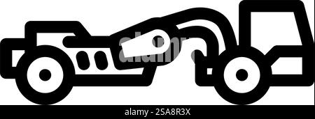 Scraper Machine Construction Fahrzeug Liniensymbol Vektor. Schild für Scraper Machine Construction Vehicle. Schwarze Abbildung des isolierten Kontursymbols. Scraper Machine Construction Fahrzeug Liniensymbol Vektorillustration Stock Vektor