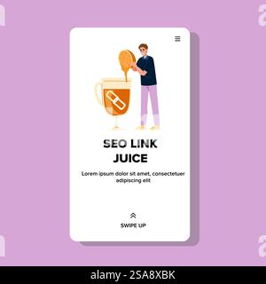 Website seo Link Saft Vektor. Suche klicken, url kopieren, Seite teilen Website seo Link Juice Web Flat Cartoon Illustration. Website seo Link Saft Vektor Stock Vektor