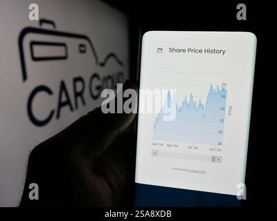 Deutschland. 30. Oktober 2024. In dieser Abbildung hält eine Person ein Smartphone mit der Website der australischen Firma CAR Group Limited auf dem Bildschirm vor dem Logo. Quelle: SOPA Images Limited/Alamy Live News Stockfoto