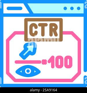 ctr Click Through Rate seo Farbsymbolvektor. ctr Click Through Rate seo-Zeichen. Isolierte Symboldarstellung. ctr-Click-Through-Rate seo-Farbsymbolvektor-Illustration Stock Vektor