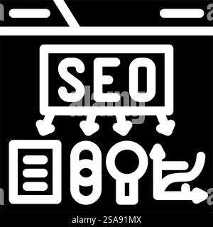 Symbolvektor der Suchmaschinenoptimierung. Suchmaschinenoptimierungszeichen für seo. Isolierte Symboldarstellung. seo-Suchmaschinenoptimierung Glyphe-Symbol-Vektor-Illustration Stock Vektor
