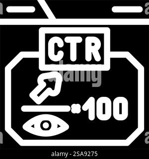 ctr Click Through Rate seo Glyph Symbol Vektor. ctr Click Through Rate seo-Zeichen. Isolierte Symboldarstellung. ctr Click Through Rate seo Glyph Symbol Vektor Illustration Stock Vektor