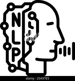 Natürliche Sprachverarbeitung nlp-seo-Liniensymbol-Vektor. nlp-seo-Zeichen für die Verarbeitung natürlicher Sprache. Schwarze Abbildung des isolierten Kontursymbols. Natürliche Sprachverarbeitung nlp-seo-Liniensymbol-Illustration Stock Vektor