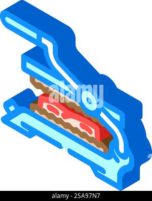 Drücken Sie Grill Restaurant Ausrüstung isometrische Icon Vektor. Drücken Sie das Schild für die Ausstattung des Grillrestaurants. Isolierte Symboldarstellung. Drücken Sie Grill Restaurant Ausrüstung isometrische Symbol Vektor Illustration Stock Vektor