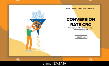 Marketingumrechnungskurs cro-Vektor. E-Commerce-Tests, Analysen stgy, Konversionsrate für digitales Nutzermarketing cro Web Flat Cartoon Illustration. Marketingumrechnungskurs cro-Vektor Stock Vektor