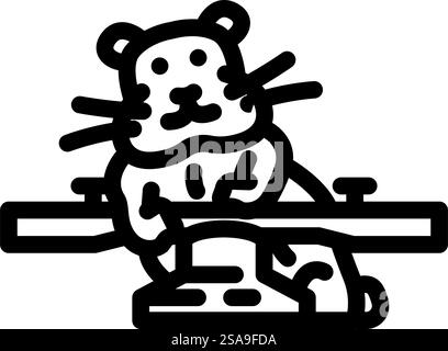 Hamster mit Spielzeug Haustier Linie Symbol Vektor. Hamster mit Spielzeug-Haustier-Schild. Schwarze Abbildung des isolierten Kontursymbols. Hamster mit Spielzeug Haustier Linie Symbol Vektor Illustration Stock Vektor