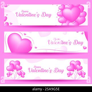 Happy Valentine's Day Banner Set - Rosa Herzen und Ballons - Vektor-Design Stock Vektor