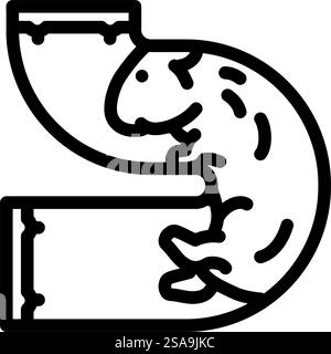 Hamster in Tunnel PET Linie Symbol Vektor. Hamster im Tunnel, Haustier-Schild. Schwarze Abbildung des isolierten Kontursymbols. Hamster in Tunnel PET Linie Symbol Vektor Illustration Stock Vektor