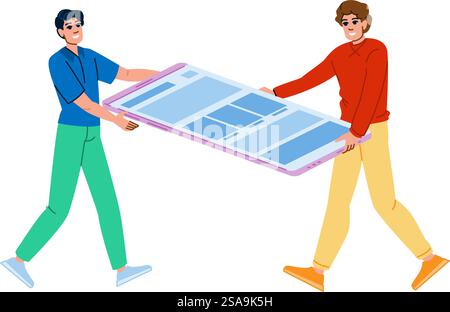 Smartphone Mobile First Vektor. Reise Hand, Mann Geschäft, Boot Urlaub Smartphone Handy erste Figur. Leute flache Zeichentrickgrafik Illustration. Smartphone Mobile First Vektor Stock Vektor