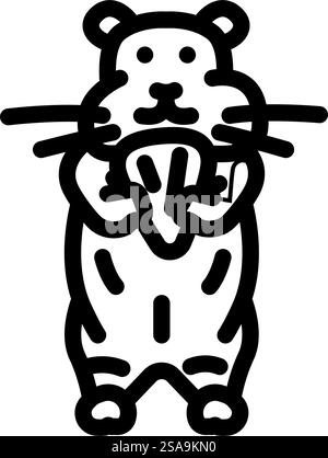 Hamster isst Haustier Linie Symbol Vektor. Hamster isst Haustier-Schild. Schwarze Abbildung des isolierten Kontursymbols. Hamster essen Haustier Linie Symbol Vektor Illustration Stock Vektor