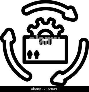 Symbolvektor für den Geschäftsprozess der Bestandsverwaltung. Kennzeichen für Geschäftsprozesse für Bestandsverwaltung. Schwarze Abbildung des isolierten Kontursymbols. Vektorgrafik für die Produktlinie für den Geschäftsprozess der Bestandsverwaltung Stock Vektor