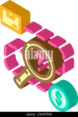 Iometrischer Symbolvektor für Vertriebs-Tracking-Geschäftsprozesse. Zeichen für Geschäftsprozesse zur Umsatzverfolgung. Isolierte Symboldarstellung. Vertriebs-Tracking Geschäftsprozess Isometrische Symbolvektorillustration Stock Vektor