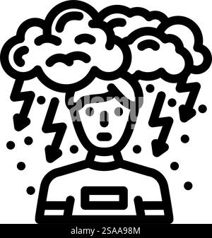 Depression Mann Krankheit Linie Symbol Vektor. Depressionen bei Menschen-Krankheitszeichen. Schwarze Abbildung des isolierten Kontursymbols. Depression Mann Krankheit Linie Symbol Vektor Illustration Stock Vektor