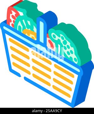 Pflanzliche Ernährung vegane Lebensmittel isometrischer Ikonvektor. Pflanzliche Ernährung veganes Lebensmittelzeichen. Isolierte Symboldarstellung. Pflanzenbasierte Ernährung vegane Lebensmittel isometrische Ikonen-Vektor-Illustration Stock Vektor