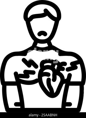 Herz-Mann-Krankheit Linie Symbol Vektor. Das Herz-Mann-Krankheitszeichen. Schwarze Abbildung des isolierten Kontursymbols. Herz-Mann-Krankheit Linie Symbol Vektor Illustration Stock Vektor