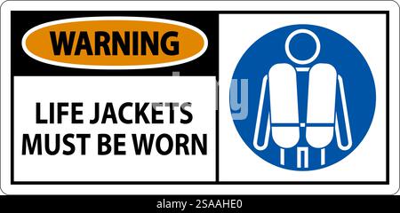 Wassersicherheitsschild Warnung, Schwimmwesten Müssen Getragen Werden Stock Vektor