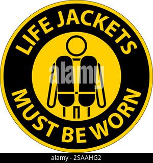 Wassersicherheitsschild Achtung, Schwimmwesten Müssen Getragen Werden Stock Vektor