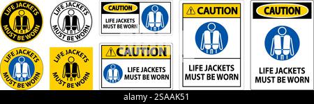 Wassersicherheitsschild Achtung, Schwimmwesten Müssen Getragen Werden Stock Vektor