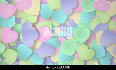 Sanfte farbige Herzen pastellfarbenen Hintergrund. Ich liebe dich! Ein perfekter Hintergrund für Ihre I Love You, Valentinskarten und Geburtstagskarten. Eine neue Babykarte. Stockfoto