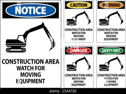 Warnschild Baubereich – Auf Bewegliche Geräte Achten Stock Vektor