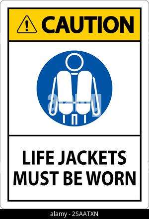 Wassersicherheitsschild Achtung, Schwimmwesten Müssen Getragen Werden Stock Vektor