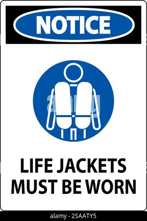 Wassersicherheitsschild Hinweis, Schwimmwesten Müssen Getragen Werden Stock Vektor