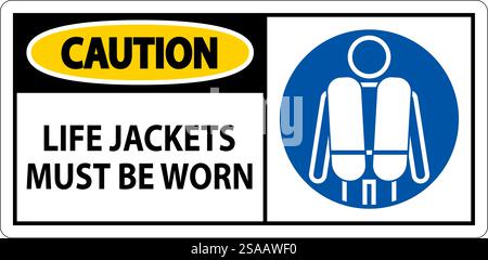 Wassersicherheitsschild Achtung, Schwimmwesten Müssen Getragen Werden Stock Vektor