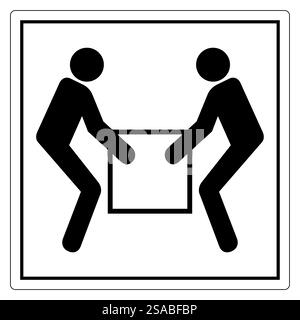 Ein einfaches Schwarzweiß-Symbol, das zwei Figuren zeigt, die zusammen eine Box heben und Teamarbeit und Zusammenarbeit in einer Arbeitsumgebung symbolisieren. Stock Vektor