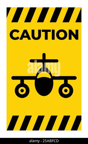 Ein auffälliges Warnschild mit einem Flugzeugsymbol auf einem auffälligen gelben Hintergrund. Dieses Design betont die Sicherheit in der Luftfahrt und im Reiseverkehr. Stock Vektor
