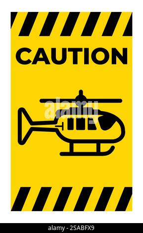 Hellgelbes Warnschild mit einem Hubschraubersymbol, das Sicherheit und Bewusstsein in Luftfahrt- oder Notfallsituationen anzeigt. Ideal für verschiedene Sicherheitskontexte. Stock Vektor